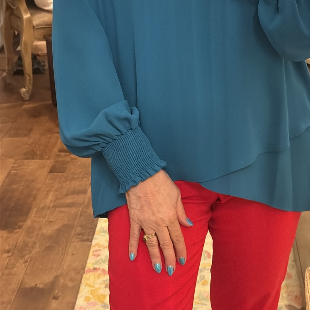 Karen Kane Teal Blue Blouse - Picture 3 of 9